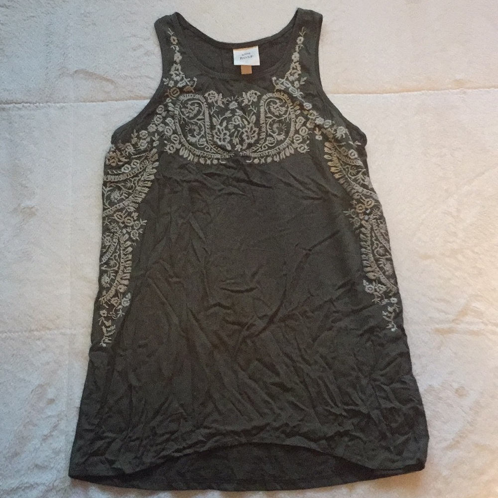 Olive Green Tank with Embroidered Designs